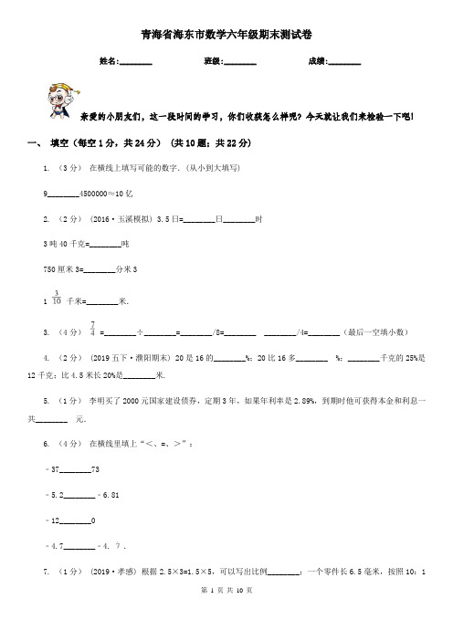 青海省海东市数学六年级期末测试卷