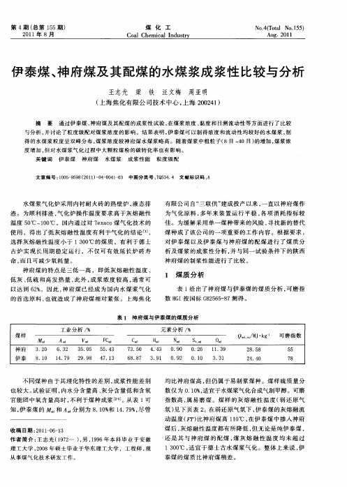 伊泰煤、神府煤及其配煤的水煤浆成浆性比较与分析