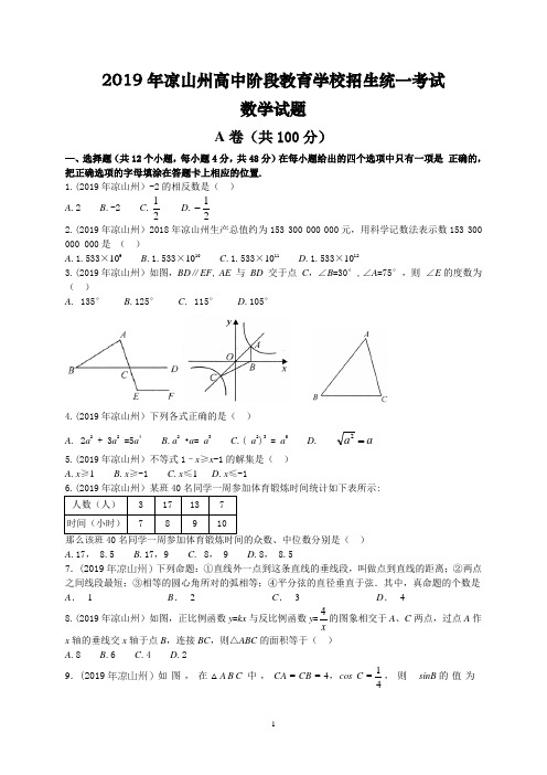 2019年四川省凉山州中考真题数学试题(解析版)