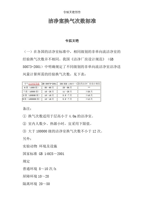 洁净室换气次数标准之令狐文艳创作