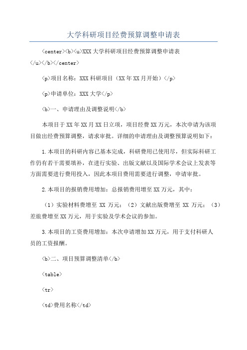 大学科研项目经费预算调整申请表