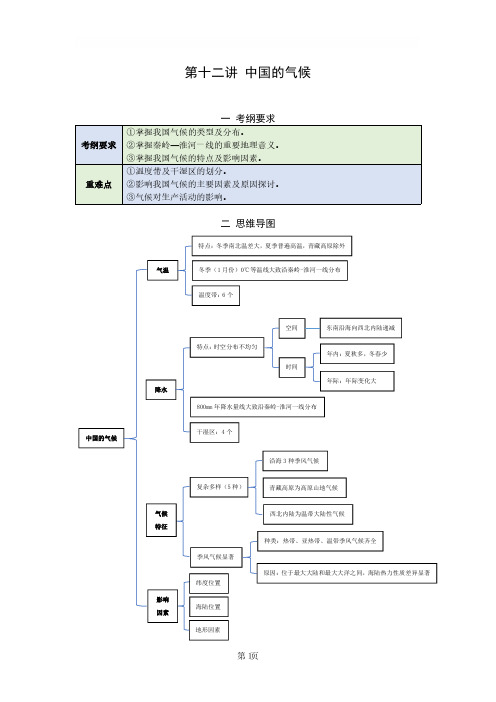 【精品彩版】中考地理知识点+配套练习 专题十二 中国的气候