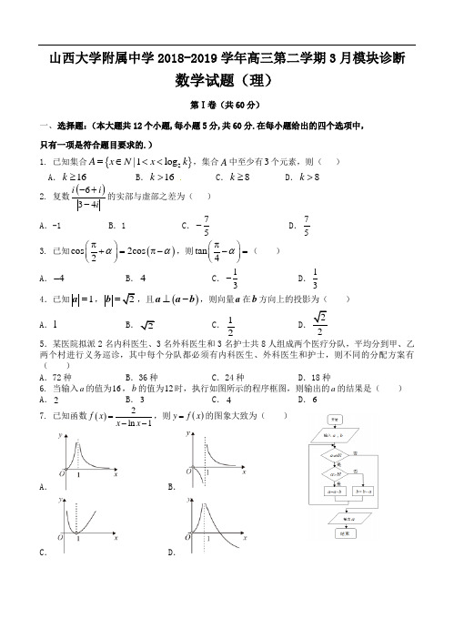 山西大学附中2019届高三下学期3月模块诊断 理科数学