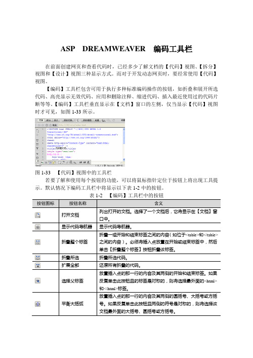 ASP  DREAMWEAVER  编码工具栏