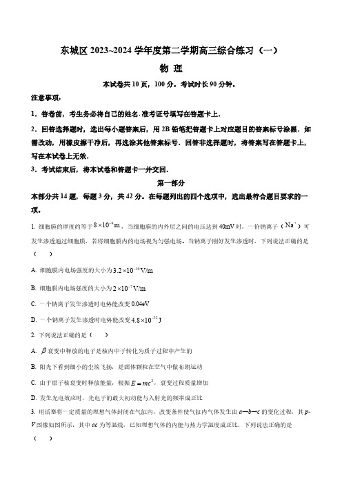 2024届北京市东城区高三下学期一模试题(含答案与解析)_4693