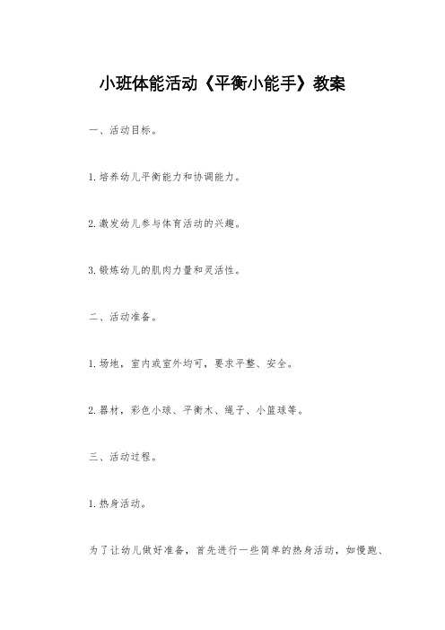 小班体能活动《平衡小能手》教案