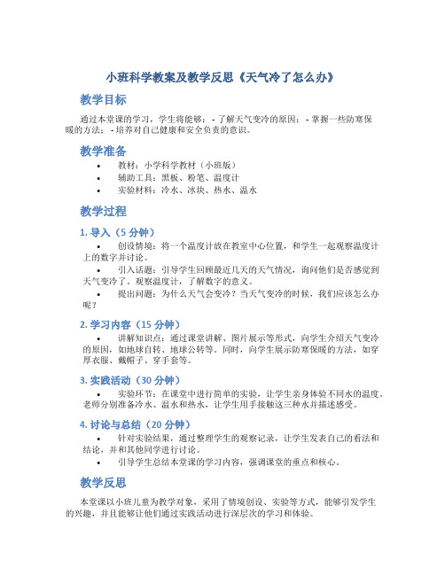 小班科学教案及教学反思《天气冷了怎么办》