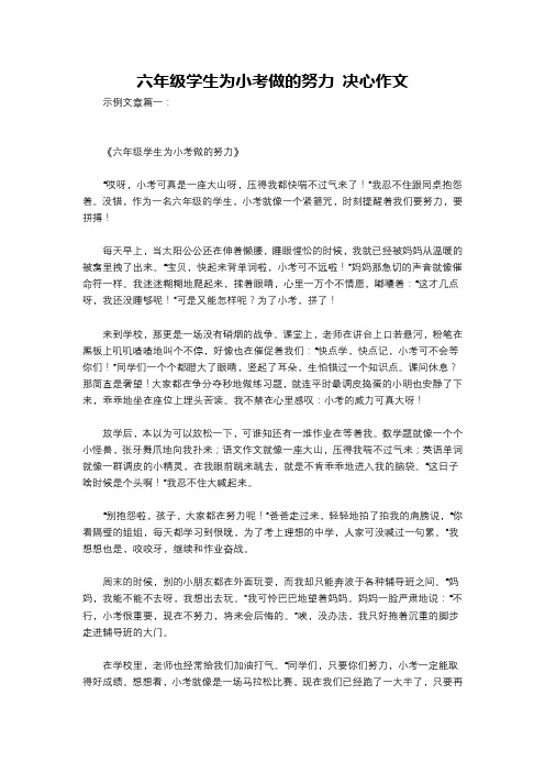 六年级学生为小考做的努力 决心作文