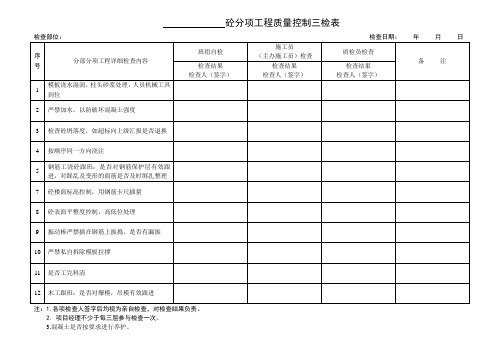 工程质量控制检查表(三检表)