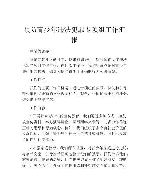 预防青少年违法犯罪专项组工作汇报