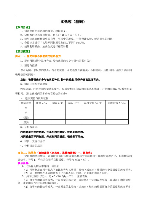 初三物理  比热容(基础) 知识讲解、巩固练习、解析