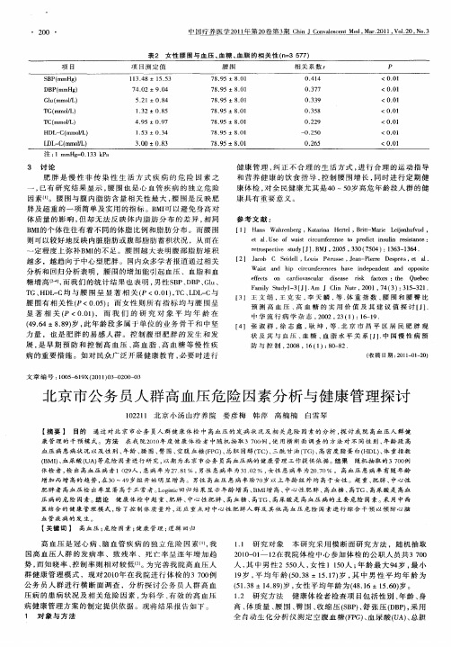 北京市公务员人群高血压危险因素分析与健康管理探讨