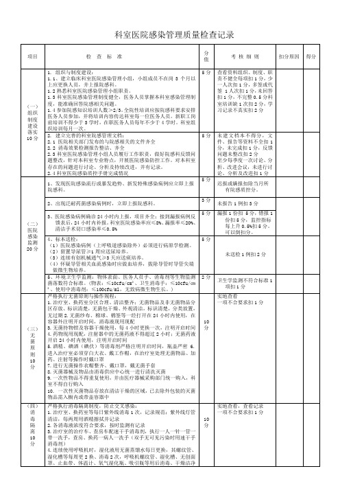 医院感染管理质量考核检查记录