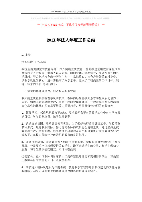 2019-201X年法人年度工作总结-范文模板 (4页)