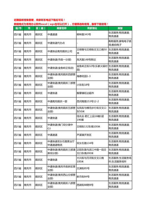 2020新版四川省南充市顺庆区中通快递工商企业公司商家名录名单黄页联系方式电话大全22家
