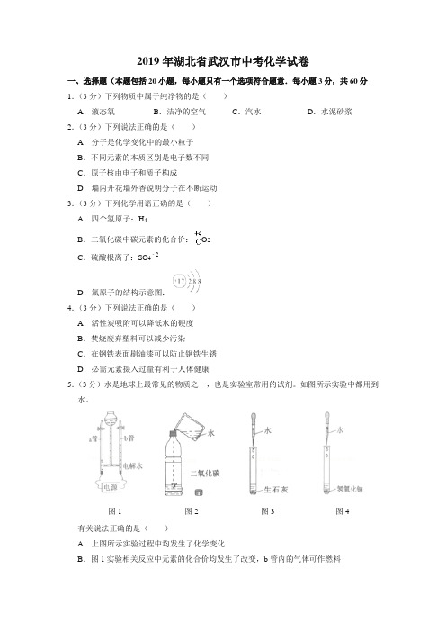 2019年湖北省武汉市中考化学试卷(真题卷)