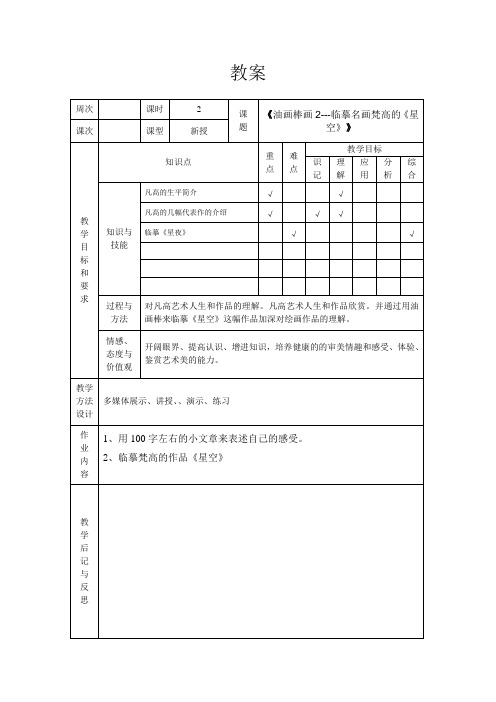 教案油画棒画2临摹名画梵高《星夜》