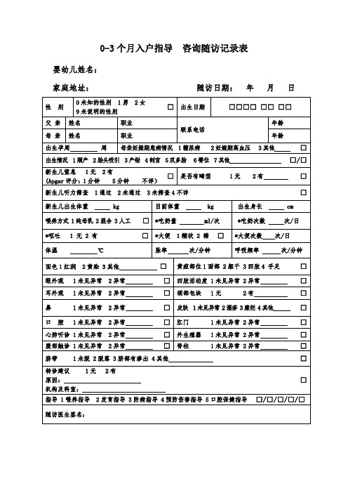 0-3个月入户指导--咨询随访记录表