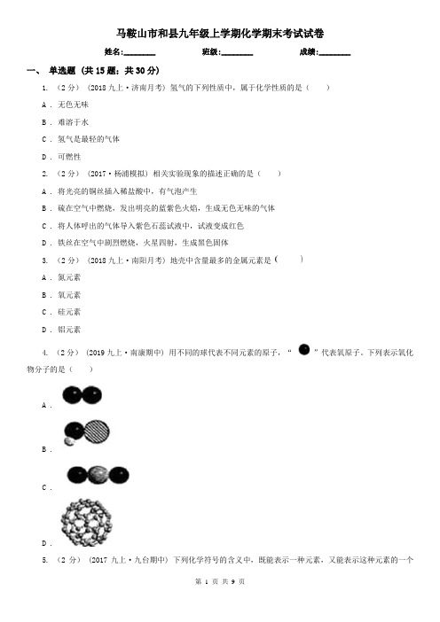 马鞍山市和县九年级上学期化学期末考试试卷