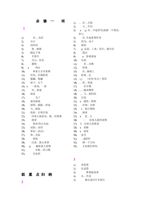 人教版高中英语必修一至必修五重点词组归纳