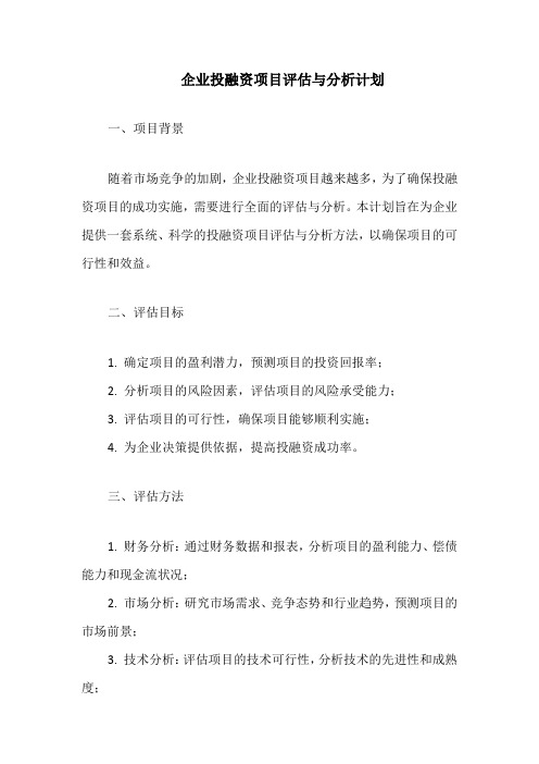 企业投融资项目评估与分析计划