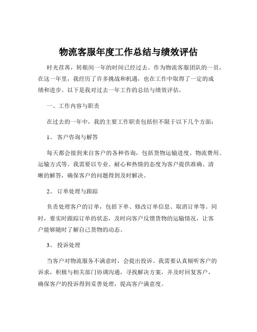 物流客服年度工作总结与绩效评估