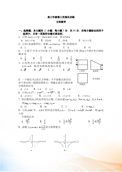 2022届高三下学期第三次强化训练数学(文)试题