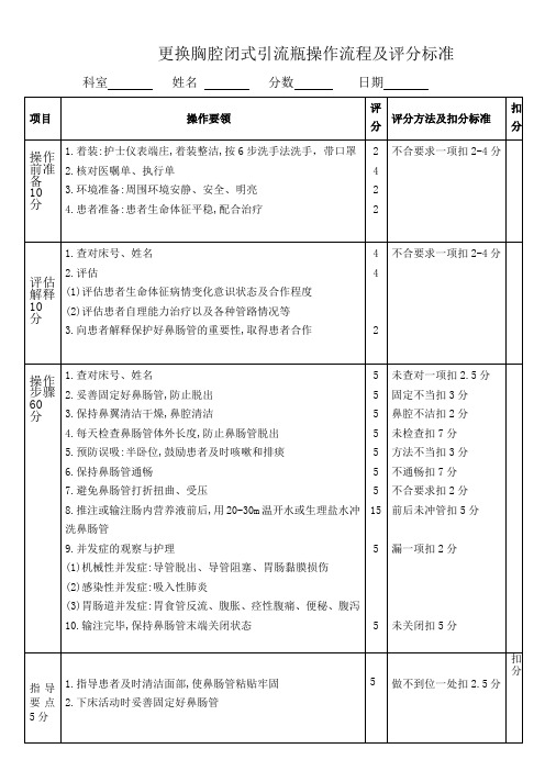 更换胸腔闭式引流瓶操作流程及评分标准