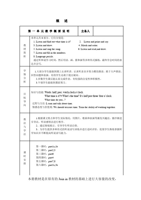 剑桥(join in)版小学英语四年级下册教案(全册) 1