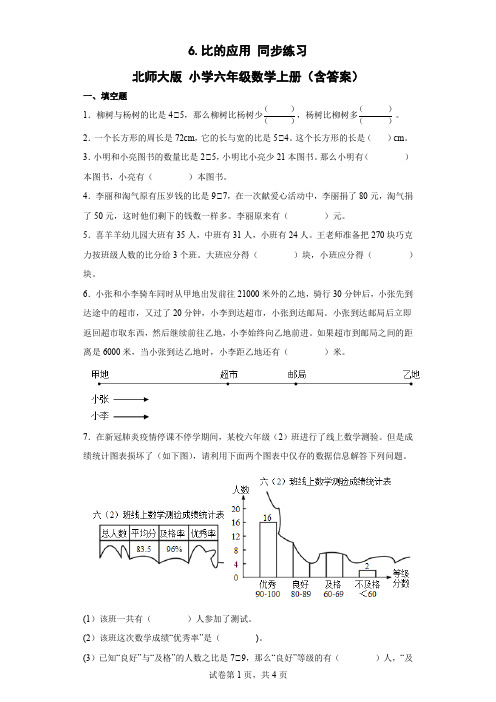 北师大版数学六年级上册 第六单元 比的应用 同步练习(含答案)