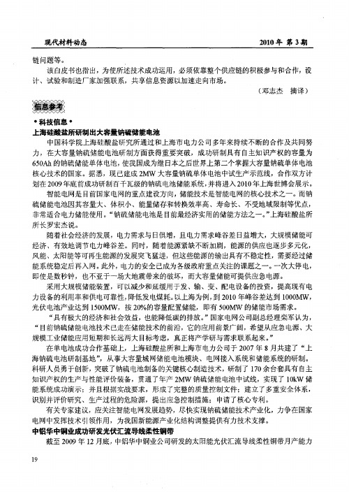 上海硅酸盐所研制出大容量钠硫储能电池