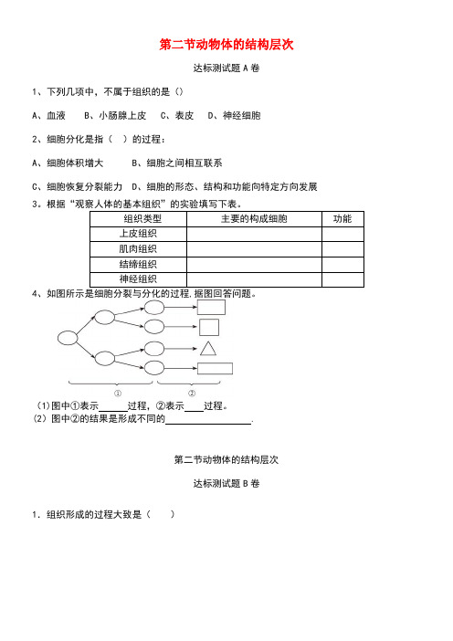 七年级生物上册2.2.2动物体的结构层次达标测试卷新人教版(new)