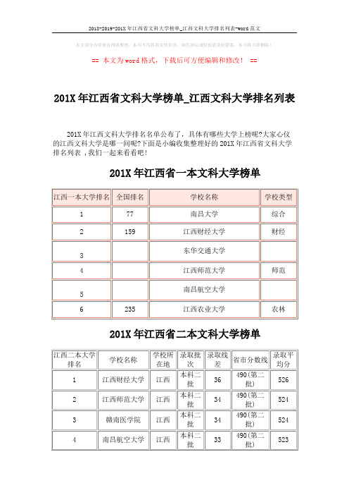 2018-2019-201X年江西省文科大学榜单_江西文科大学排名列表-word范文 (3页)