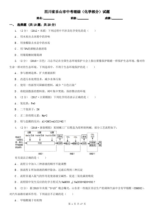 四川省乐山市中考理综(化学部分)试题