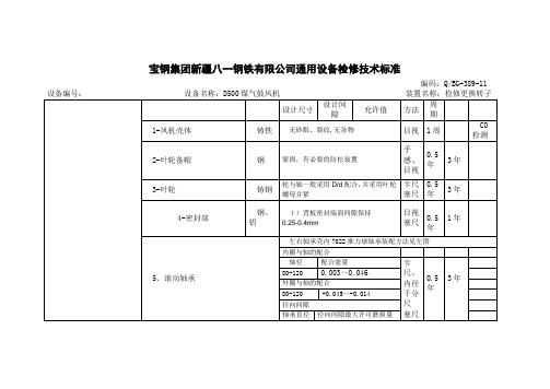 D500煤气鼓风机维修技术标准