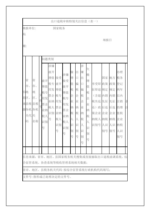 出口退税审核特别关注信息(表一).doc