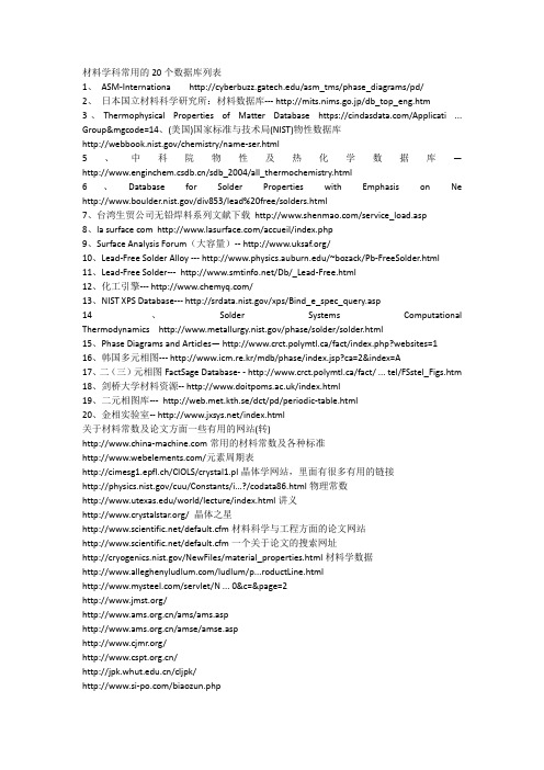 材料学科常用的20个数据库列表