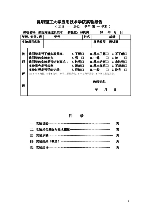 数据库原理及技术上机实验报告模板