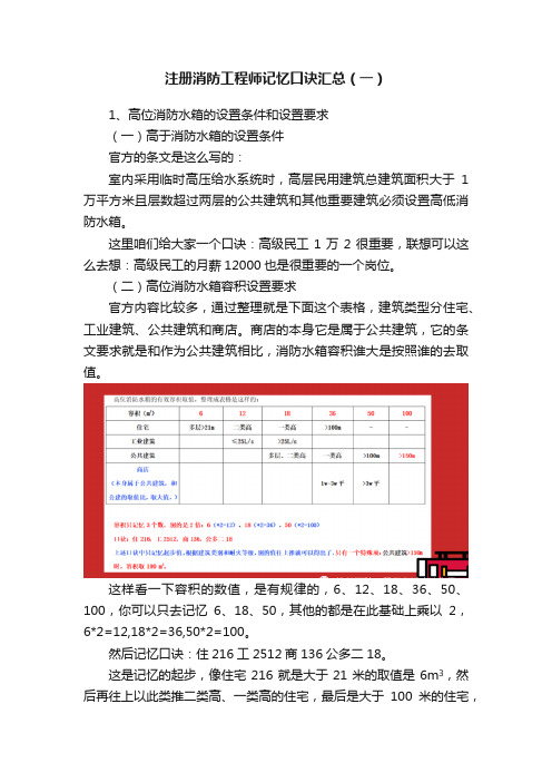 注册消防工程师记忆口诀汇总（一）