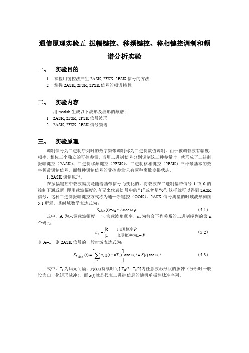 实验五  振幅键控、移频键控、移相键控调制实验