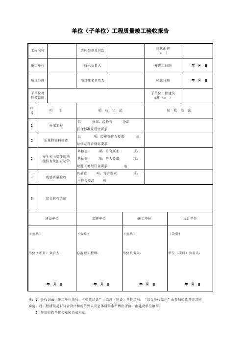 单位(子单位)工程质量竣工验收报告