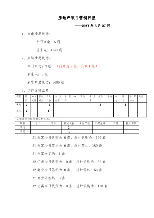 房地产项目营销日报模板