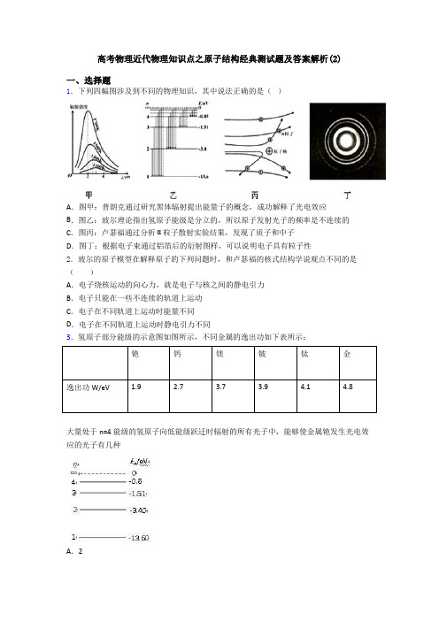 高考物理近代物理知识点之原子结构经典测试题及答案解析(2)