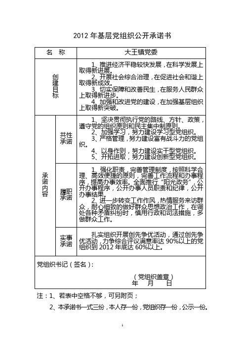 镇里承诺书