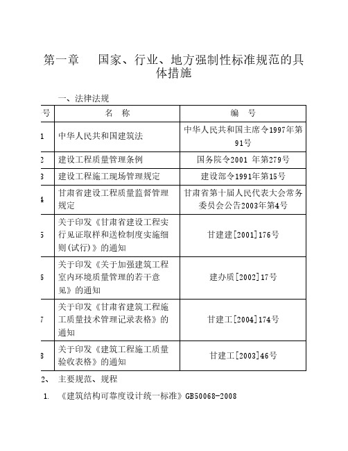 第一章   国家、行业、地方强制性标准规范的具体措施