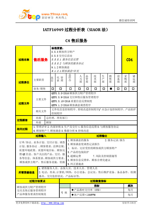 IATF16949售后服务过程分析表(SIAOR法)