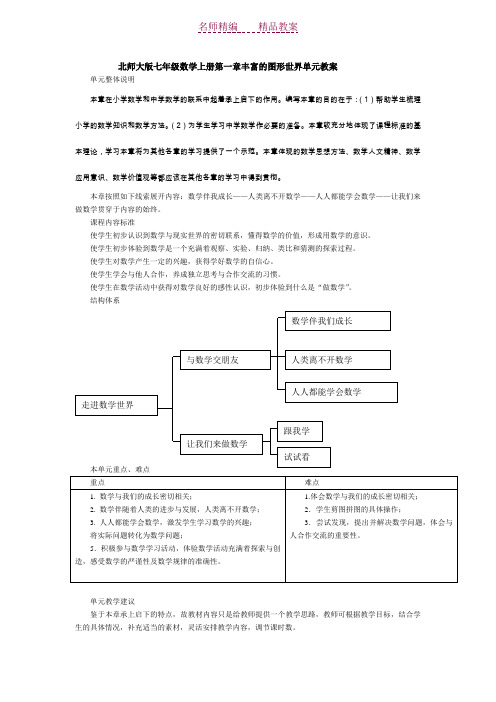 北师大版七年级数学上册第一章丰富的图形世界单元教案