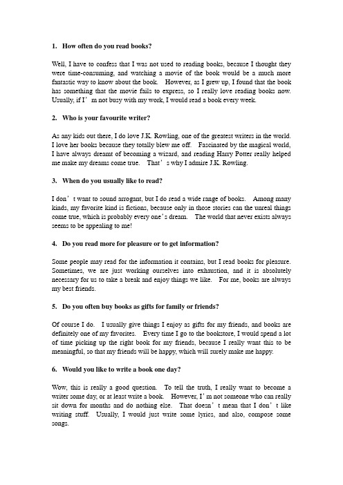 雅思part1 Sample answers for Books -- Part I