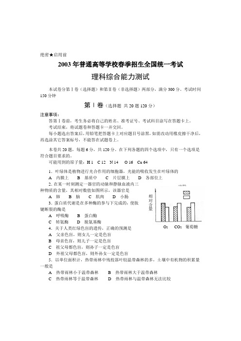 2003年普通高等学校春季招生全国统一考试