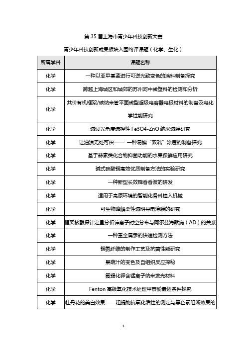 青少年科技创新小论文选题参考(化学、生化)